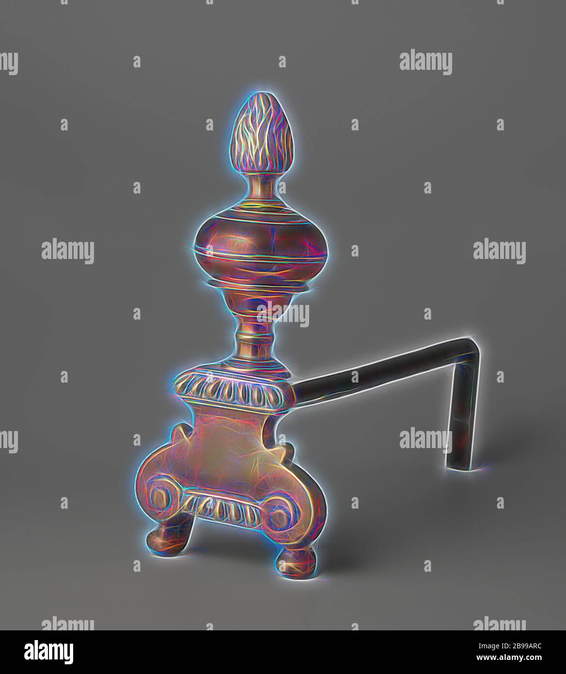 Fire iron with a decoration consisting of a base, a vase and a bud