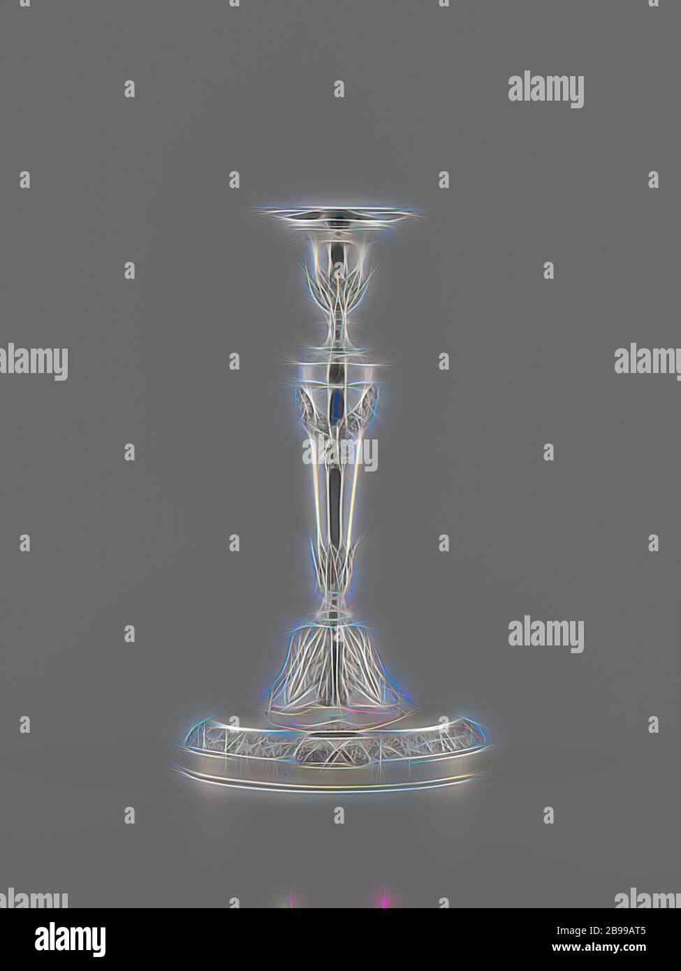 Candlestick, Candlestick with base. Marked and dated, foliage, ornament, vine, Isaac Jean Alexandre Gogel, Francois Marcus Simons, The Hague, 1803, silver (metal), founding, h 29.5 cm × w 16.5 cm × l 11.3 gr × w 486.0 gr, Reimagined by Gibon, design of warm cheerful glowing of brightness and light rays radiance. Classic art reinvented with a modern twist. Photography inspired by futurism, embracing dynamic energy of modern technology, movement, speed and revolutionize culture. Stock Photo
