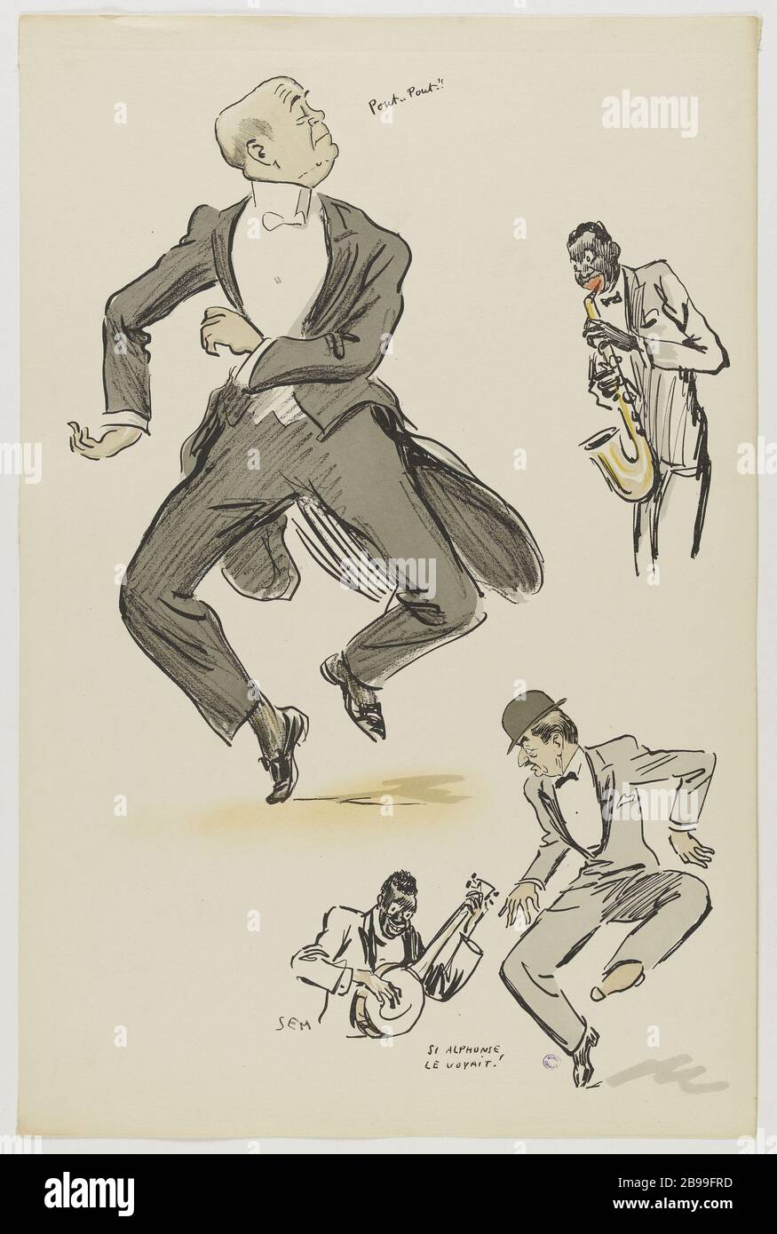 WHITE ALBUM BY BOTTOMS SEM: Pout-Pout !! IF THE SAW APHONSE! (PL 16) Sem (1863-1934). "Album White Bottoms by Sem : pout-pout !! Si Aphonse le voyait ! (pl 16)". Lithographie en couleur. Paris, musée Carnavalet. Stock Photo