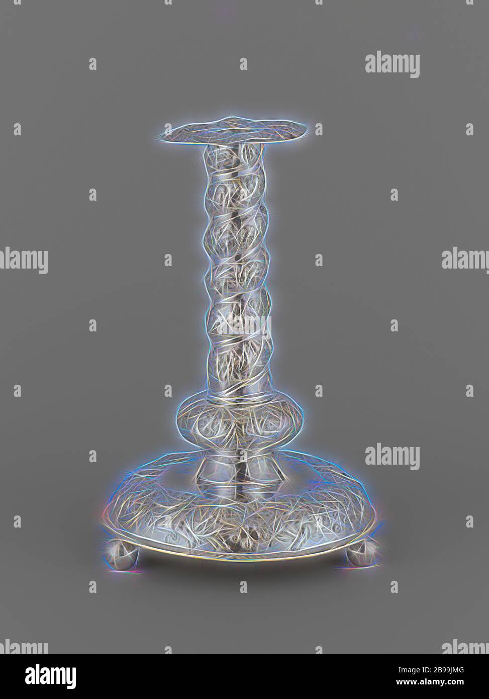 Candlestick With A Twisted Stem Decorated With Flowers And Putti Candlestick Of Silver With Arched Foot Standing On 3 Ball Feet The Trunk Is Twisted Decorated With Floral Vines Sigismundus Zschammer Attributed