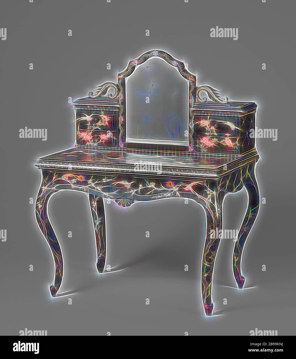 Mirror With Mughal Design Mother Of Pearl Inlay On Black Mirror With Mughal Design Mother Of Pearl Inlay On Black