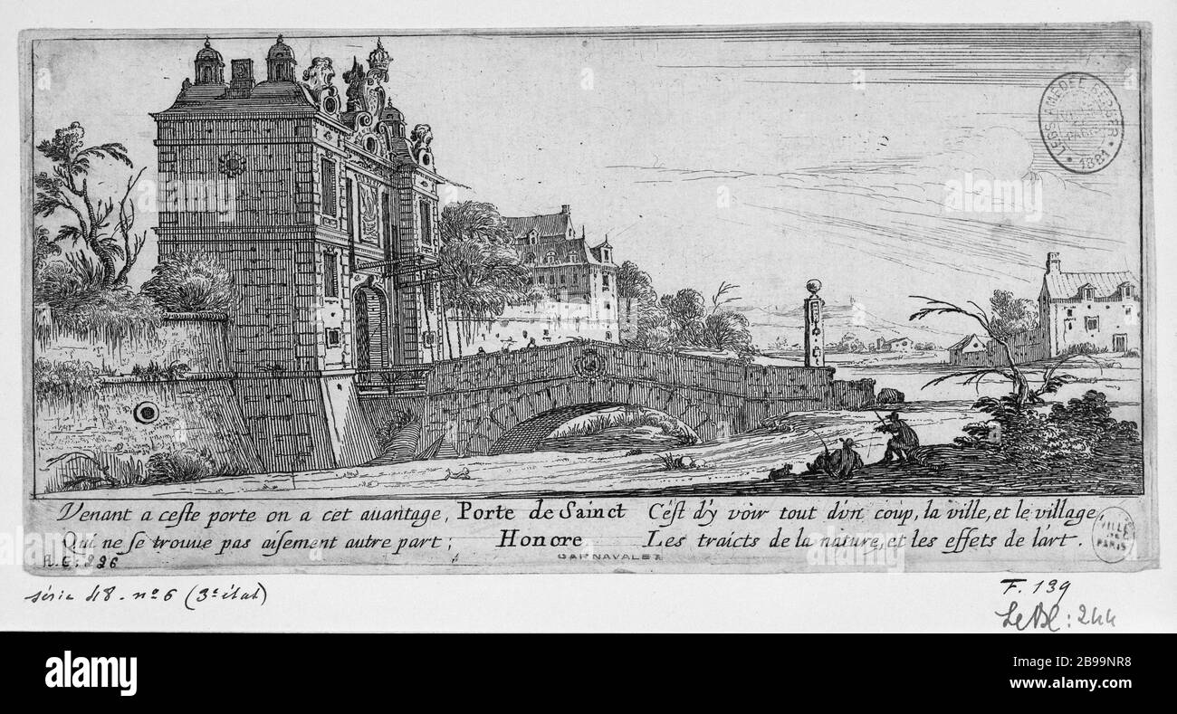 PORTE SAINT-HONORE Israël Silvestre (1621-1691). "Porte Saint-Honoré".  Eau-forte, 1650-1655. Paris, musée Carnavalet Stock Photo - Alamy