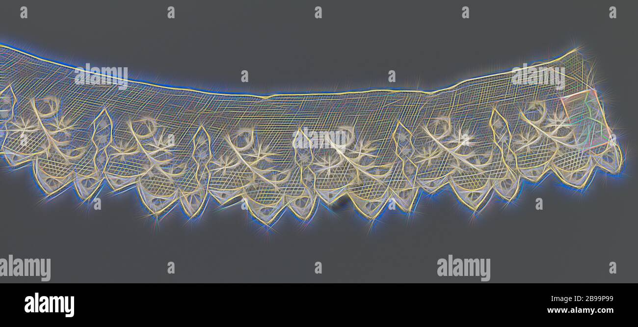 Strip of bobbin lace with rounded triangular scallops, Strip of natural ...