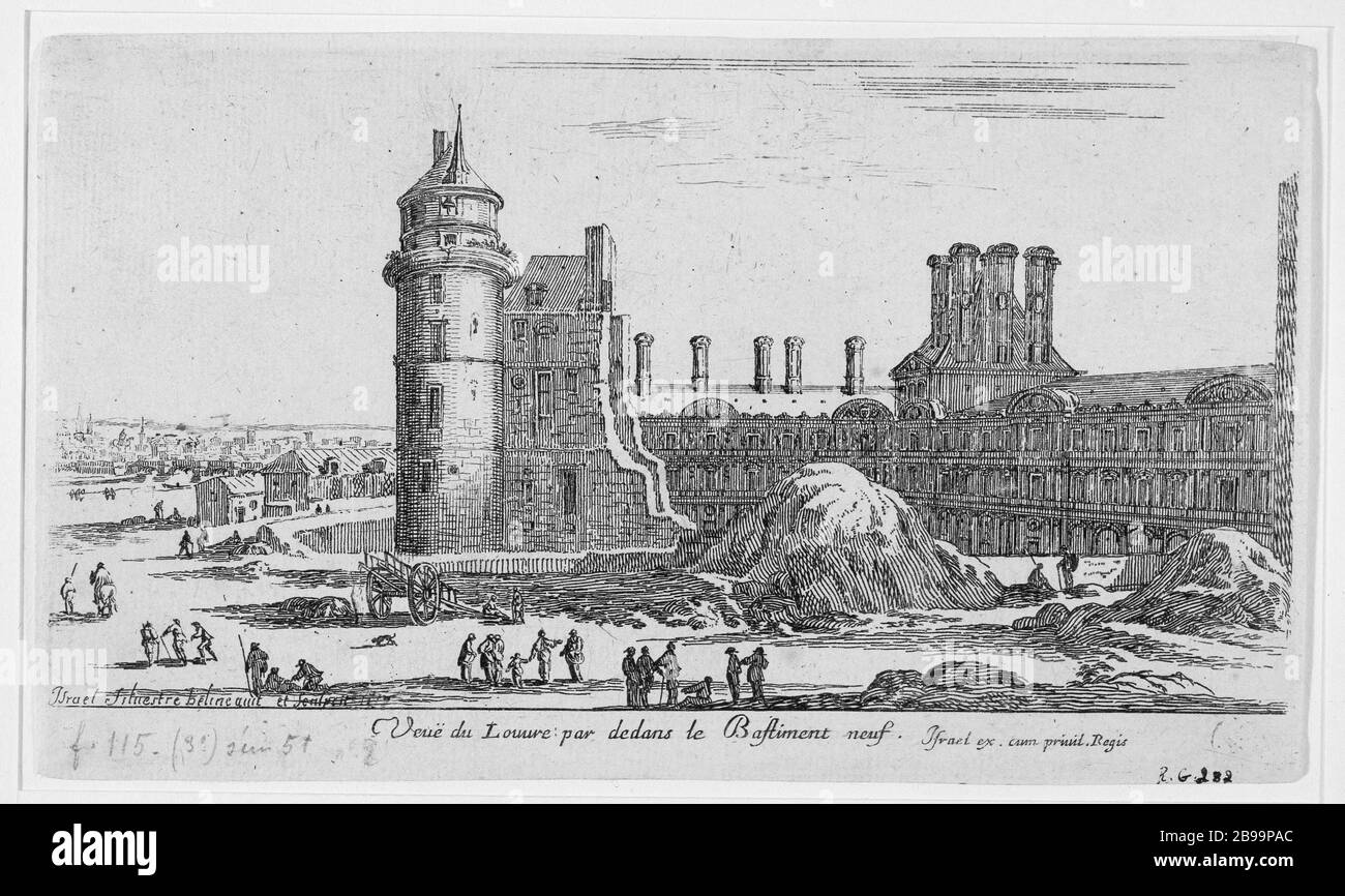 VIEW LOUVRE BY INSIDE THE NEW BUILDING Israël Silvestre (1621-1691) et Israël Henriet (1590-1661). 'Vue du Louvre par dedans le bâtiment neuf.'. Eau-forte, 1650-1660. Paris, musée Carnavalet. Stock Photo