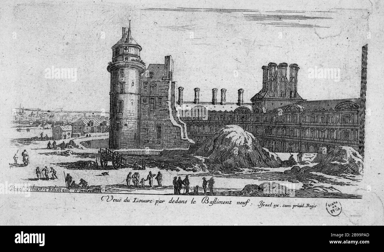 VIEW LOUVRE BY INSIDE THE NEW BUILDING Israël Silvestre (1621-1691) et Israël Henriet (1590-1661). 'Vue du Louvre par dedans du bâtiment neuf'. Eau-forte, 1650-1660. Paris, musée Carnavalet. Stock Photo