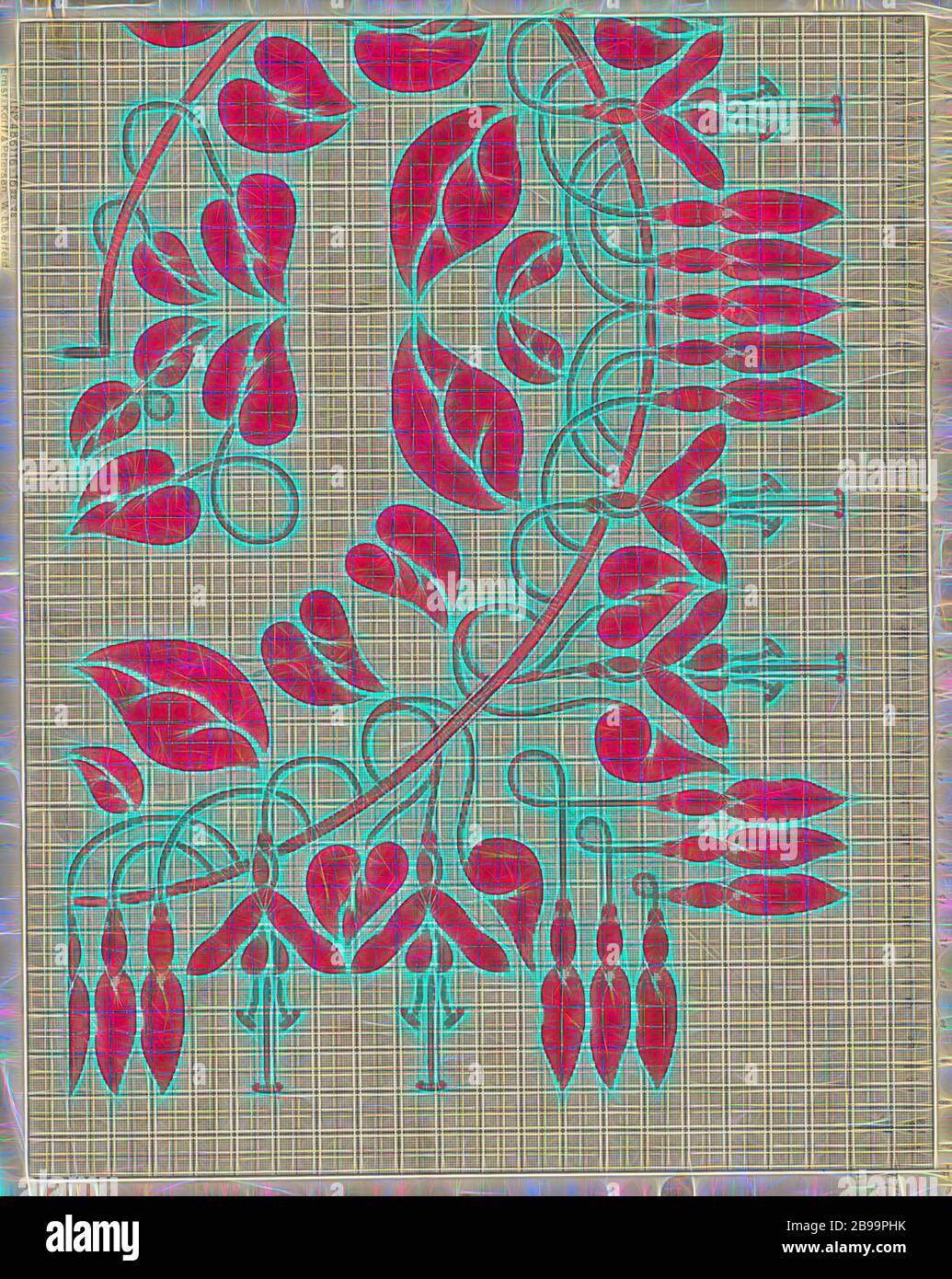 Emulatie naast Makkelijk in de omgang Pattern drawing for a damask tablecloth with design 'Fuchsia' and monogram  RIL (Royal Interocean Lines), Pattern drawing in red ink for a damask  tablecloth, in 4 parts, A up to D. The