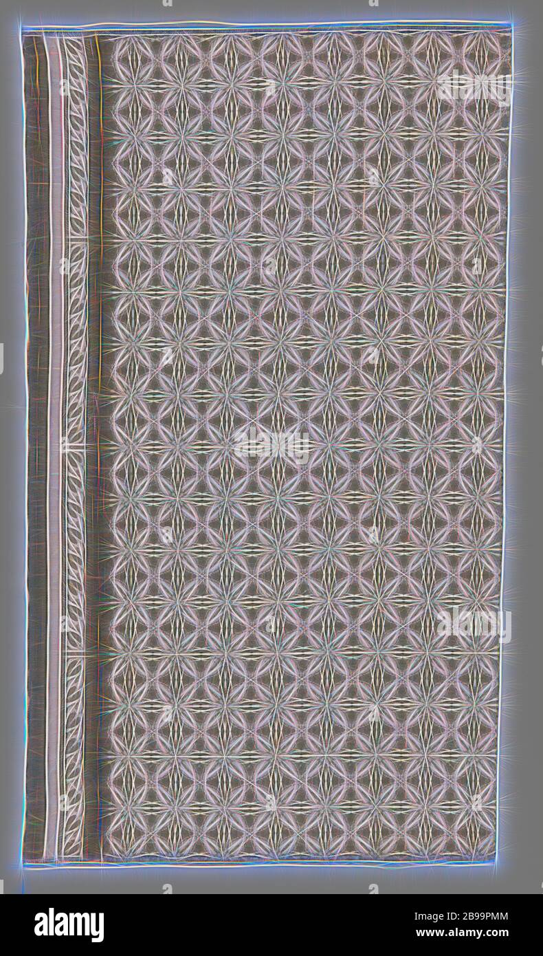 Steel fabric of linen damask with 'Lotos' design, Steel fabric of linen damask with stylized flower pattern in natural on an olive green ground., Chris Lebeau, Eindhoven, 1911 - 1915, linen (material), damask, h 57.5 cm × w 33.0 cm, Reimagined by Gibon, design of warm cheerful glowing of brightness and light rays radiance. Classic art reinvented with a modern twist. Photography inspired by futurism, embracing dynamic energy of modern technology, movement, speed and revolutionize culture. Stock Photo