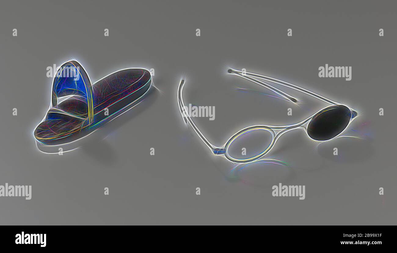 Glasses With Oval Lenses In Blue Steel Hinged Frame With One Uncoloured And One Painted Black Glass With One Uncolored And One Painted Black Glass Ultra Thin Frame With Double Nose Bridge Straight