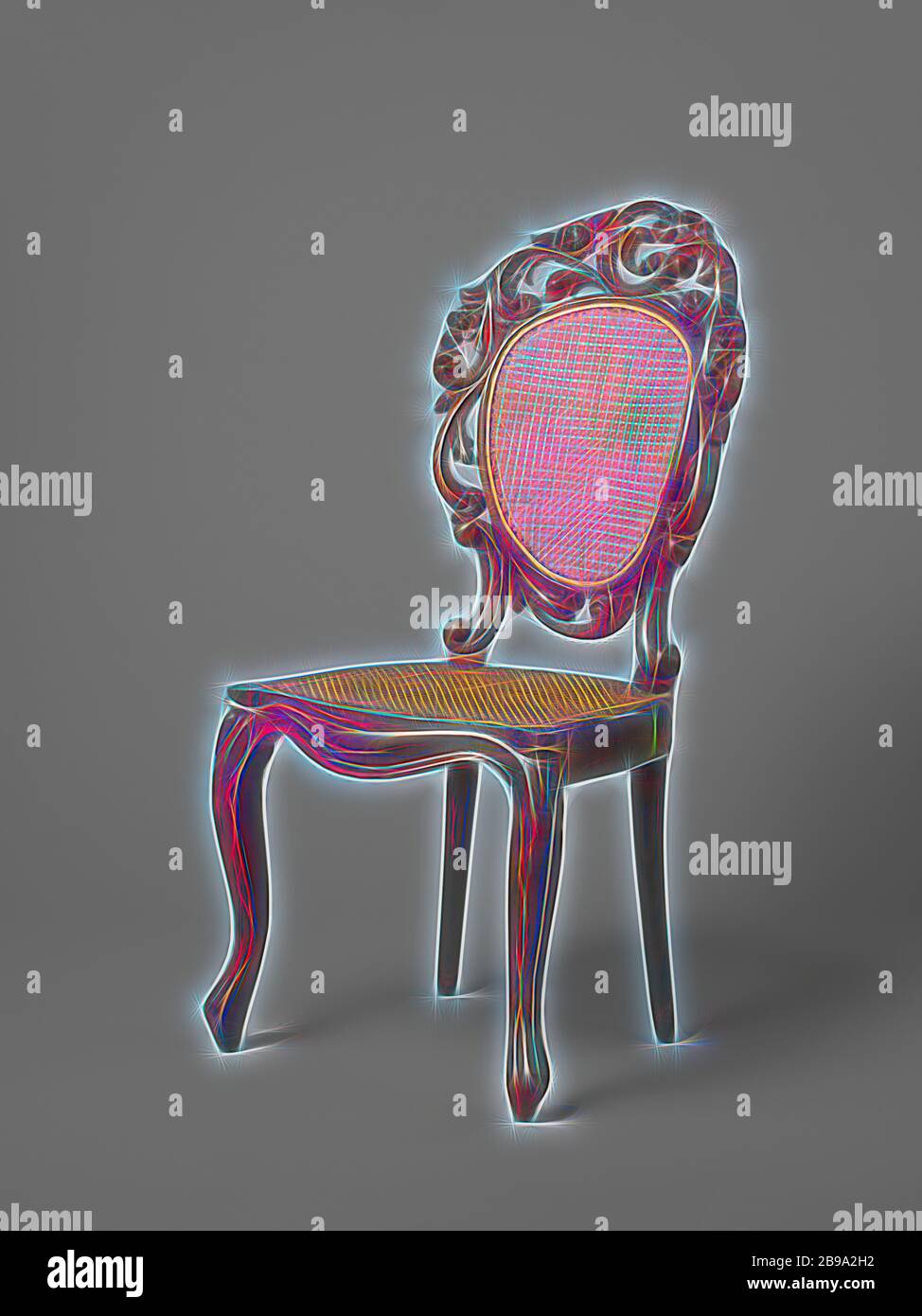 Neo-rococo style chair made of djati wood, seat and backrest covered ...