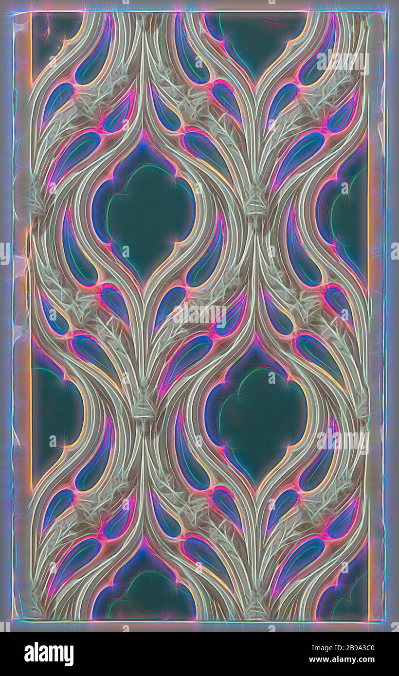 Paper wallpaper with decor of gothic window traces, Paper wallpaper with  decor in block print on matted ground of gothic window traces in continuous  pattern in different shades of natural stone on