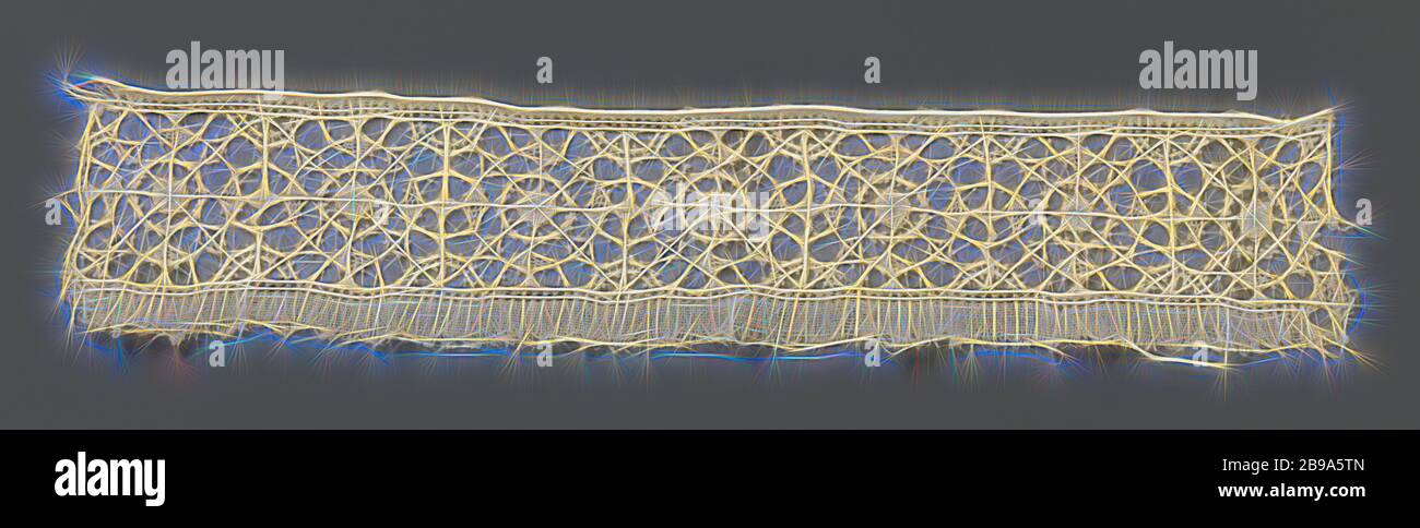 Strip of needle lace with concentric circles around a worked-up