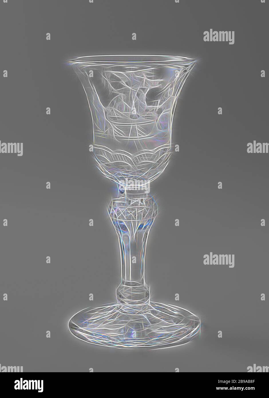 Wine glass with a company drinking and a bacchante on a barrel Goblet with  a company at the table and the inscription: THE GOOD BIRTHDAY, Faceted  arched foot. Faceted baluster stem with