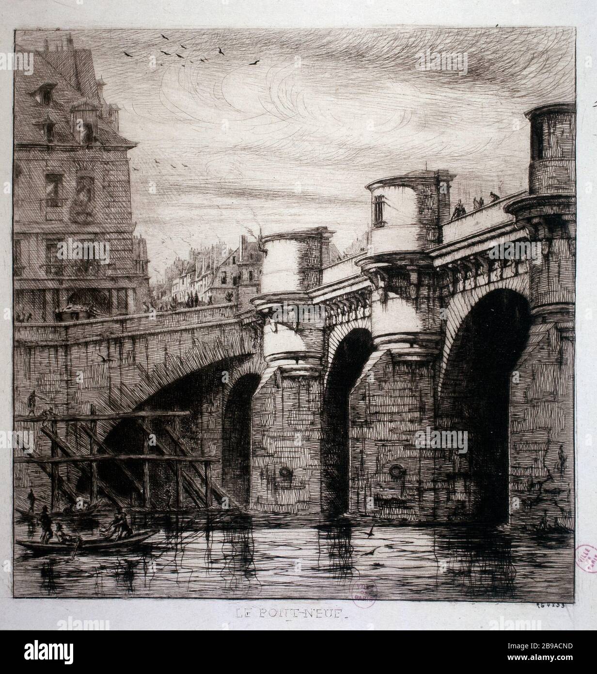 Gravure Originale Charles Meryon - Eau-forte "Passerelle Du Pont Au Change, Paris" - Période XIXe