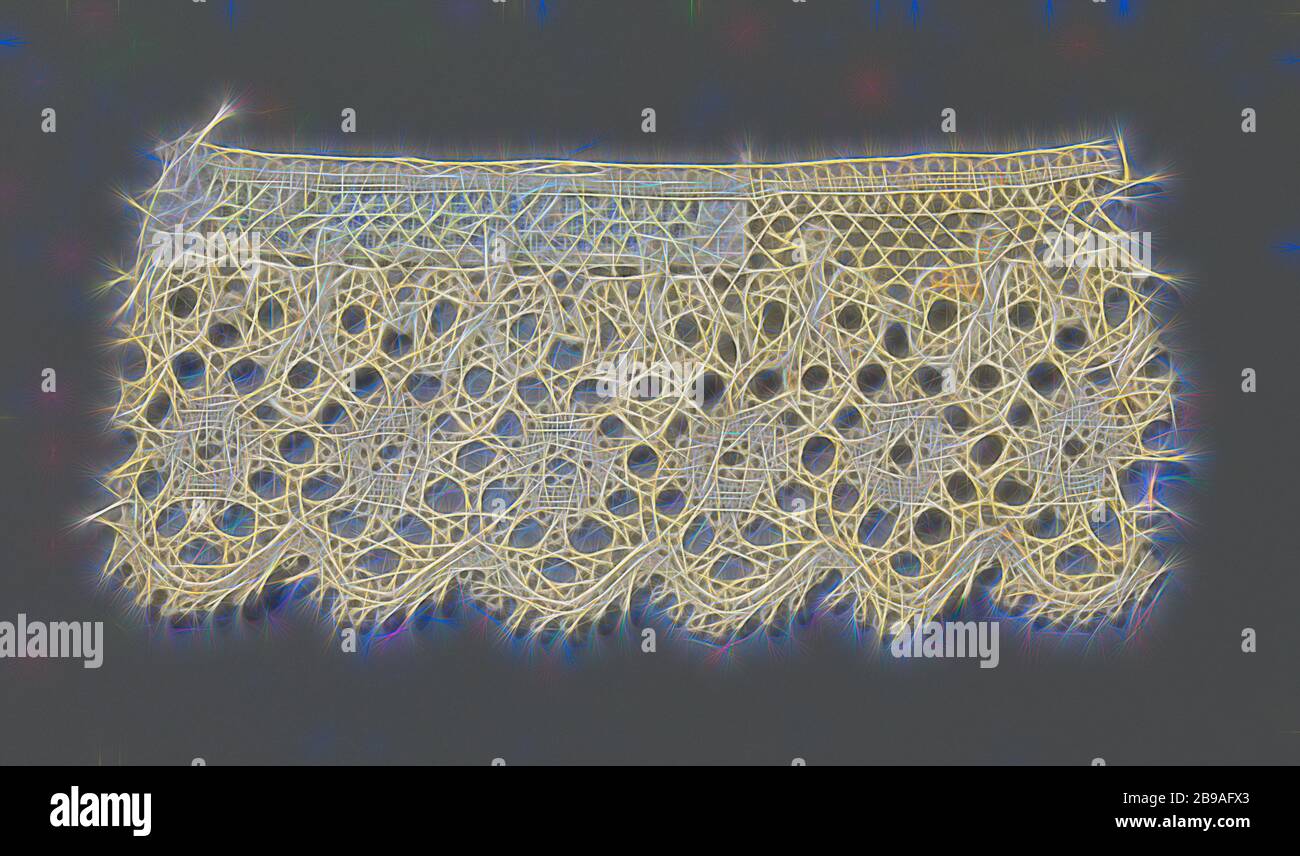 Strip of bobbin lace with a row of circles under a row of threeleaf