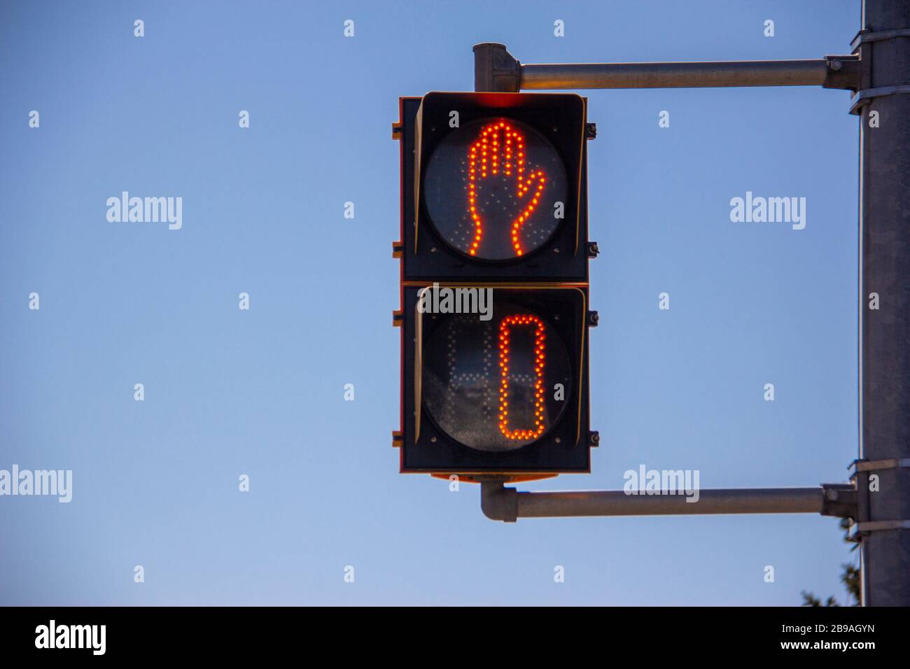 Pedestrian crossing light at 0 seconds Stock Photo