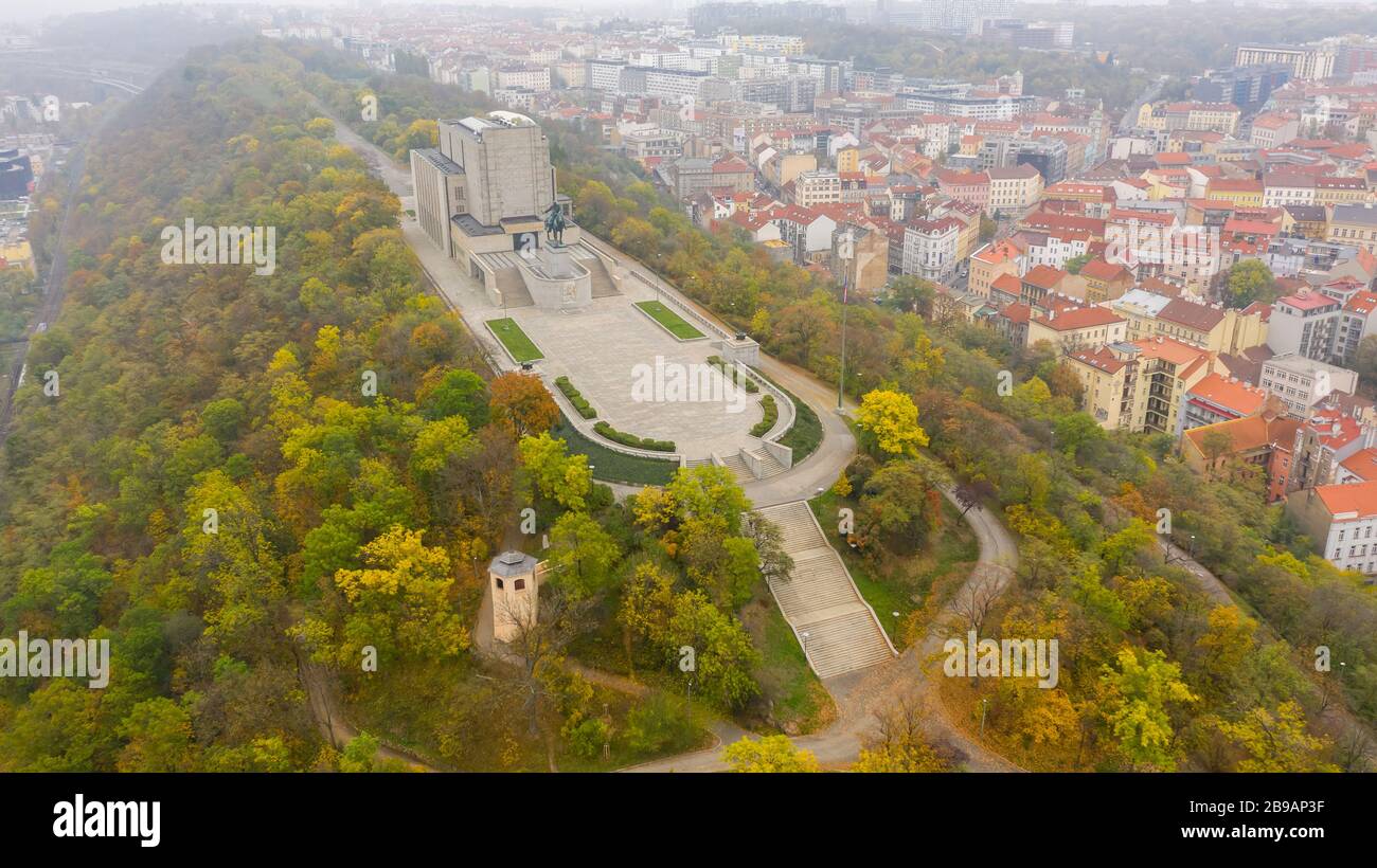 Aerial view of National Monument on Vitkov Hill - National war memorial and history museum, Prague, Czech Republic Stock Photo