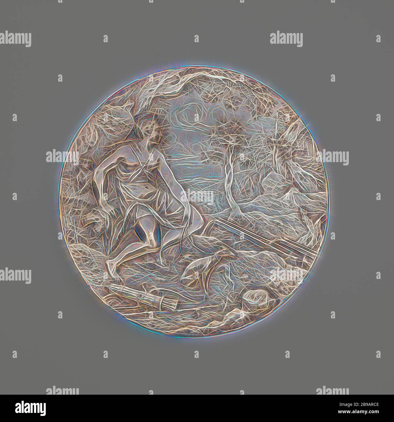 Diana Resting At A Source Round Silver Plaque The Goddess Sits On The Left Side Of A Rocky Elevation Under Trees In Her Left Hand She Holds The Straps Of Both Her