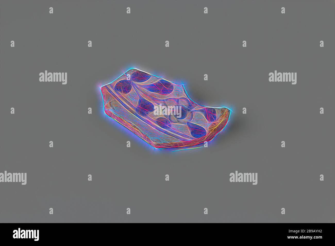 Shard of a plate from the wreck of the East Indies ship Hollandia, Porcelain, plate, type 3, fragm or base, Annet, Dutch East India Company, Hollandia (ship), anonymous, Netherlands, 1700 - in or before 13-Aug-1743, porcelain (material), h 2.7 cm Ã— w 4.7 cm Ã— d 0.5 cm, Reimagined by Gibon, design of warm cheerful glowing of brightness and light rays radiance. Classic art reinvented with a modern twist. Photography inspired by futurism, embracing dynamic energy of modern technology, movement, speed and revolutionize culture. Stock Photo