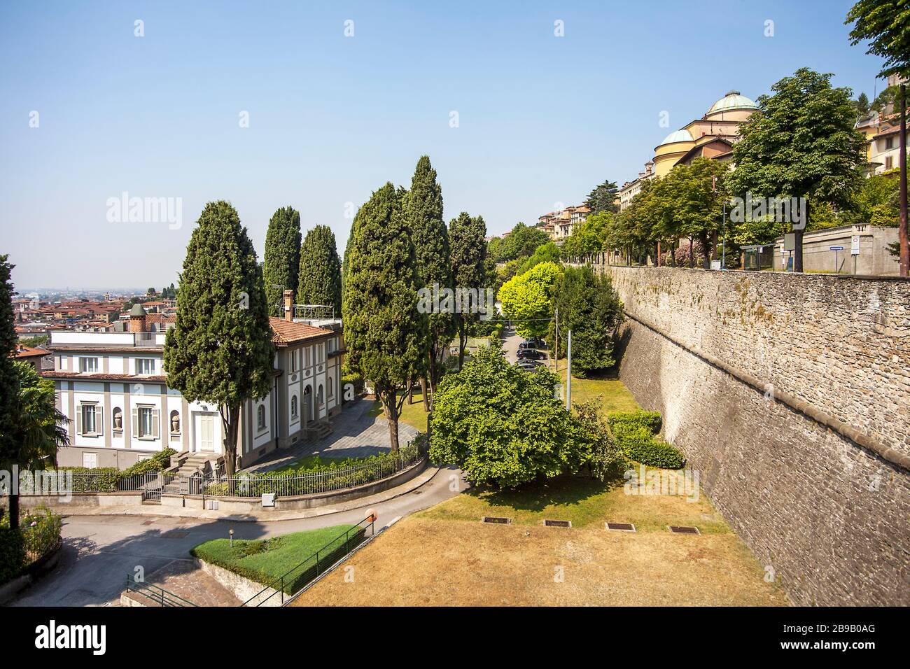 City wall of the old town of Bergamo Lombardy Italy Stock Photo