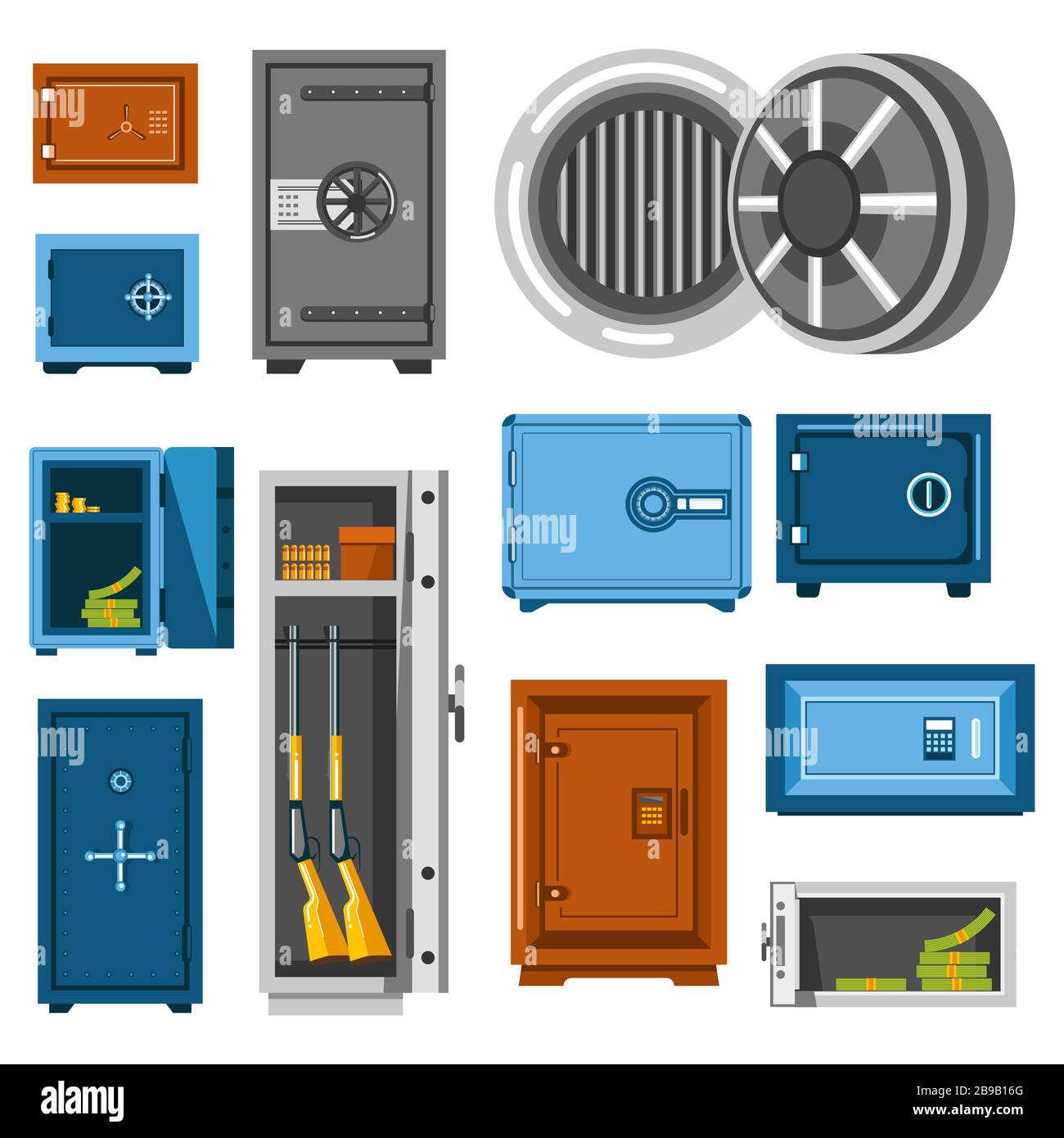 Steel boxes, saves or money storages, isolated icons Stock Vector Image ...