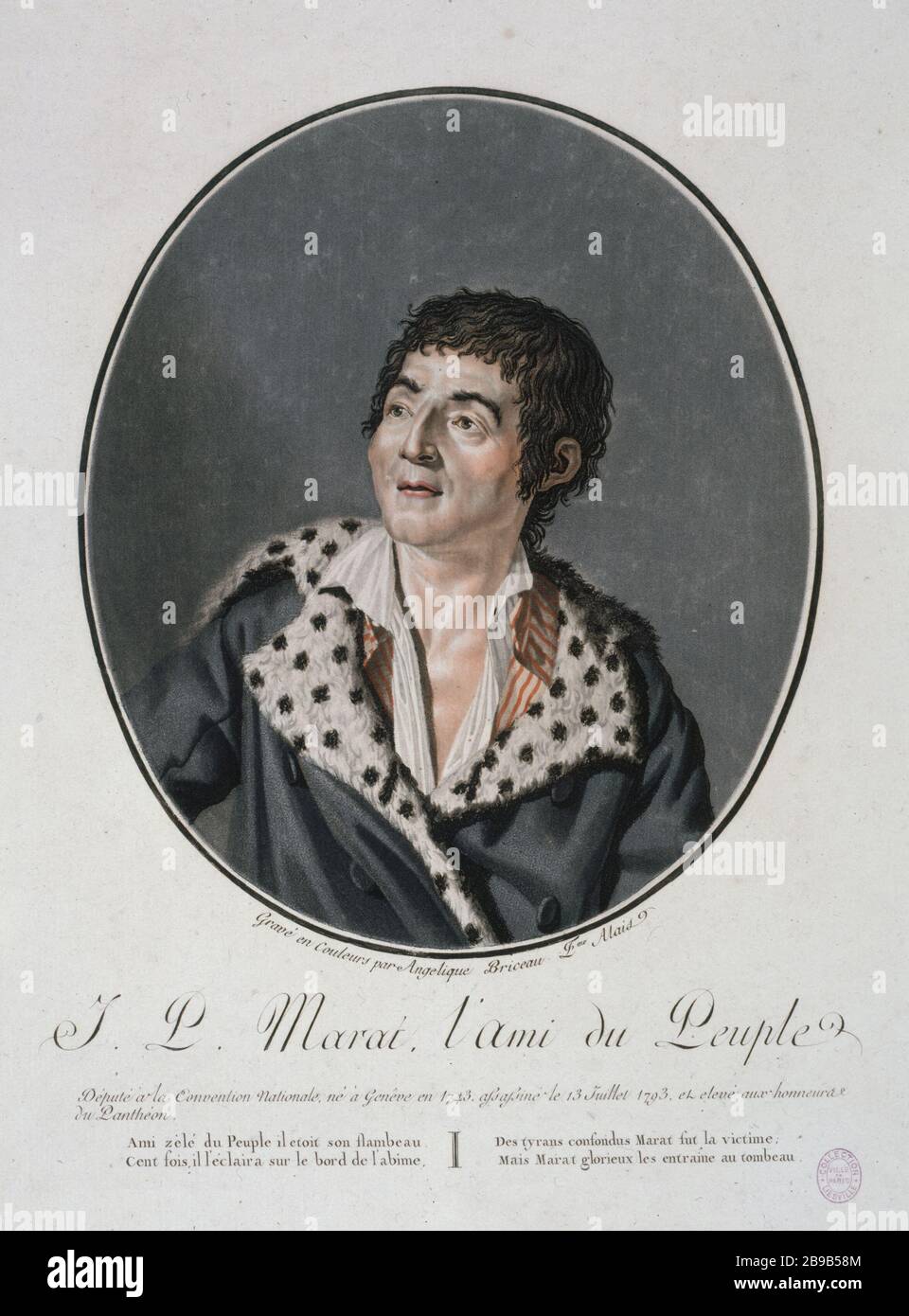 JOHN PAUL MARAT, THE FRIEND OF THE PEOPLE Angélique Briceau (XVIIIème siècle). Jean-Paul Marat (1743-1793), l'ami du peuple. Lithographie couleur. Paris, musée Carnavalet. Stock Photo