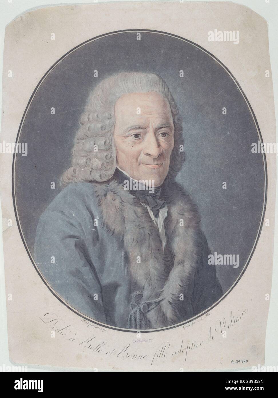 PORTRAIT OF VOLTAIRE Pierre-Michel Alix (1762-1817). Portrait de Voltaire (1694-1778), écrivain français. Aquatinte. Paris, musée Carnavalet. Stock Photo