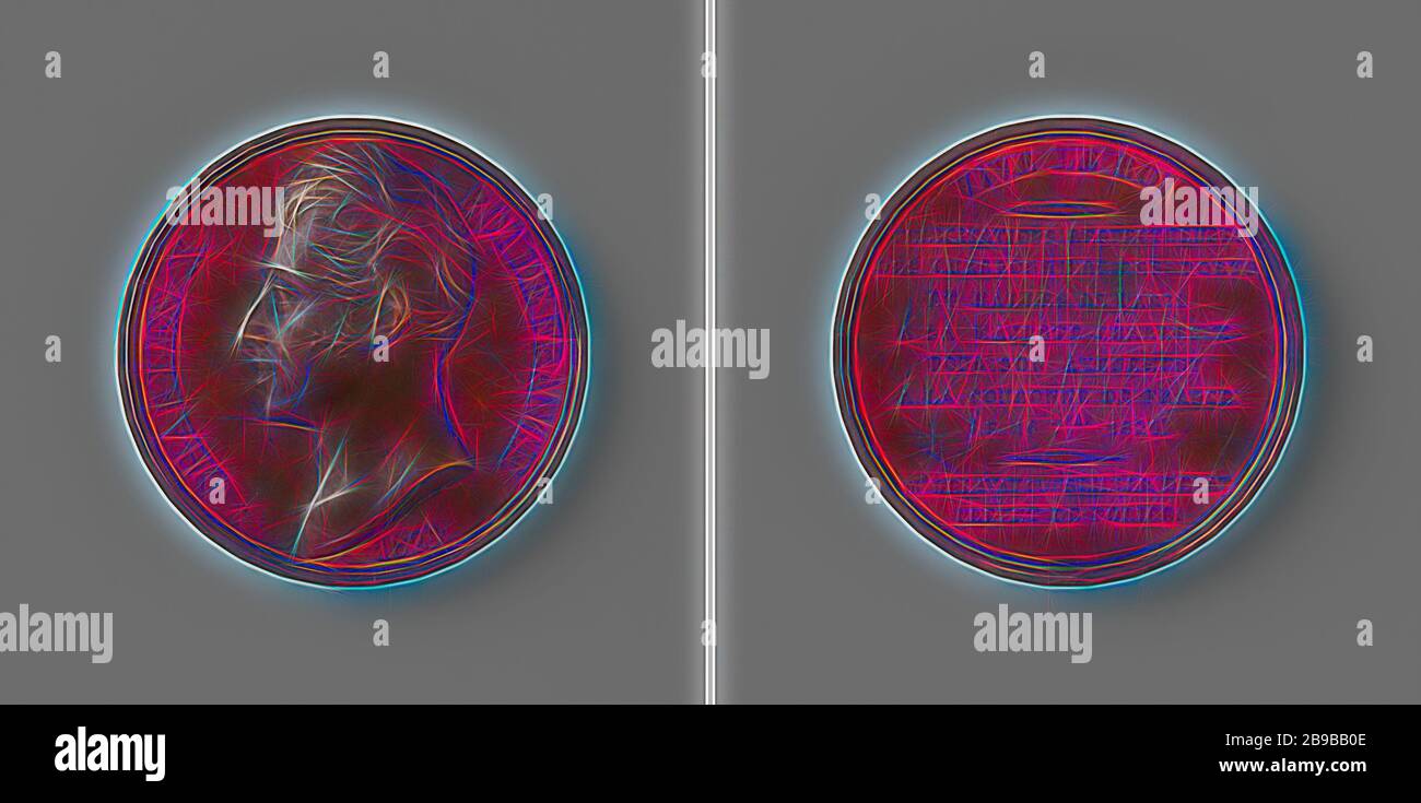 Charles X, King of France, medal offered to him by the coal burners of Paris, Bronze medal. Front: man's bust inside the inside. Reverse: inscription, Paris, Charles X (king of France), anonymous, 1824, bronze (metal), striking (metalworking), d 3.3 cm × w 22.20 gr, Reimagined by Gibon, design of warm cheerful glowing of brightness and light rays radiance. Classic art reinvented with a modern twist. Photography inspired by futurism, embracing dynamic energy of modern technology, movement, speed and revolutionize culture. Stock Photo