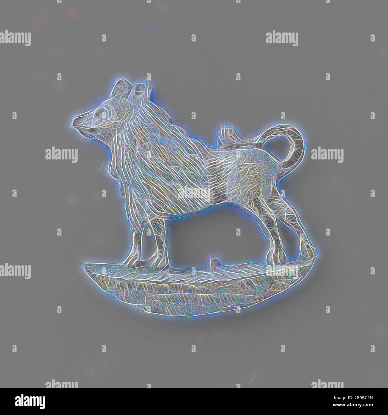 Keeshondje, one-sided silver openwork plaque, presenting dog with pointed mouth, furry head and neck with mane, smooth abdomen and long tail flared, hanging back on back with loop, standing on crescent-shaped background, dog, anonymous, Netherlands, 1784 - 1787, silver (metal), l 1.9 cm × w 2 cm × w 1.55 gr, Reimagined by Gibon, design of warm cheerful glowing of brightness and light rays radiance. Classic art reinvented with a modern twist. Photography inspired by futurism, embracing dynamic energy of modern technology, movement, speed and revolutionize culture. Stock Photo