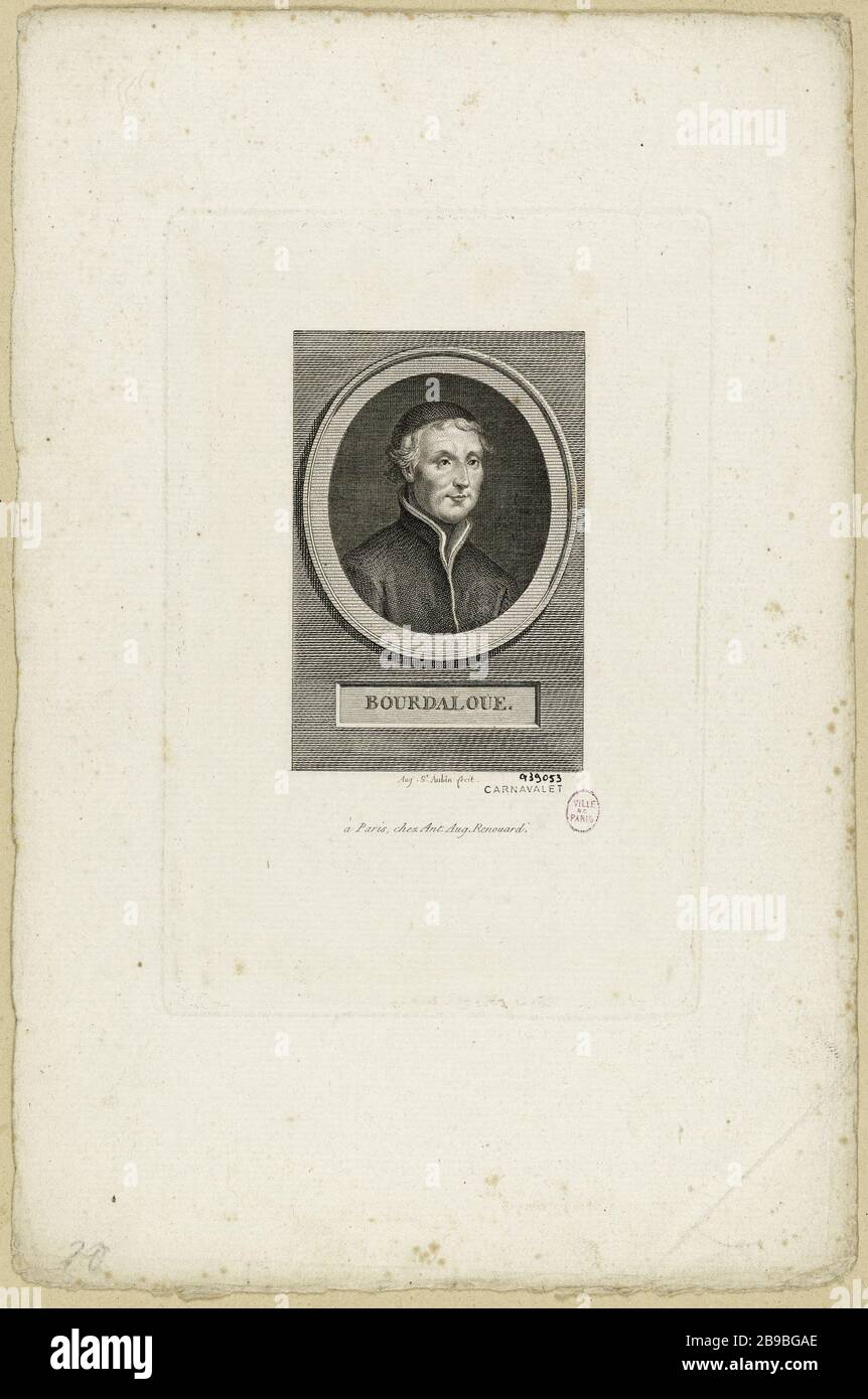 Bourdaloue Augustin de Saint-Aubin (1736-1807). Louis Bourdaloue, prédicateur jésuite. Eau-forte. Paris, musée Carnavalet. Stock Photo