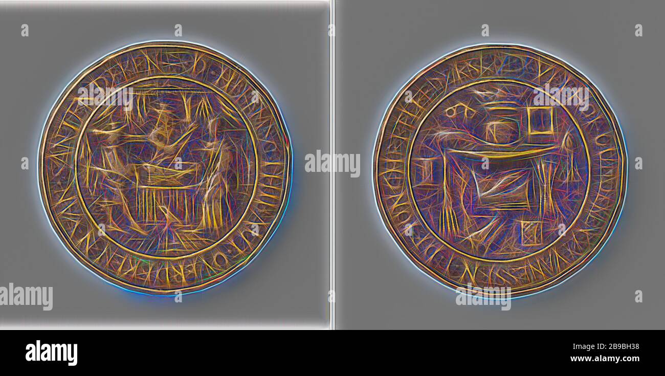 Silk cloth buyers and traders guild from Middelburg, guild token with no.  12, Brass token. Front: below year: cloth merchant, standing behind counter  in his shop with a piece of fabric, left