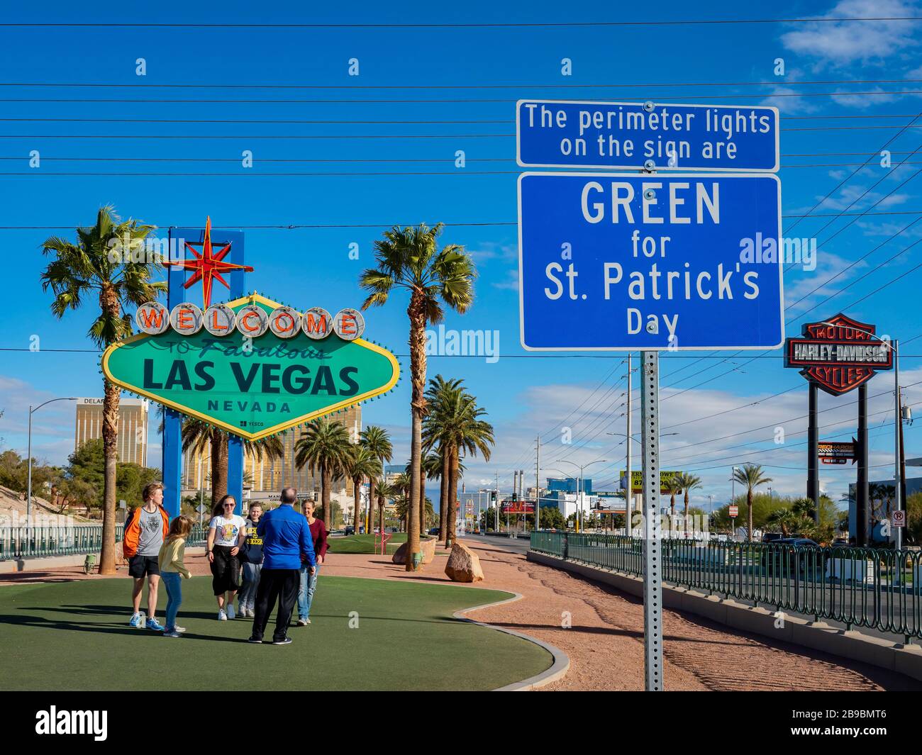 Las Vegas, MAR 17, 2020 - St Patrick's Day special version of the Welcome to Fabulous Las Vegas Sign Stock Photo