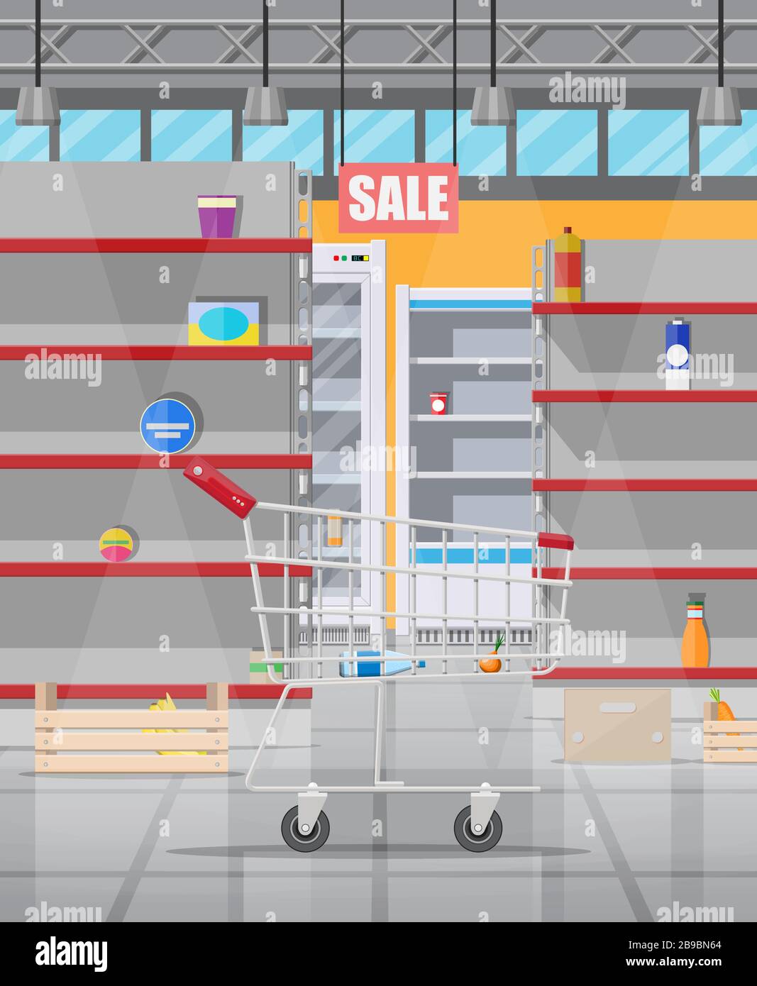Interior of supermarket with empty shelves Stock Vector Image & Art - Alamy