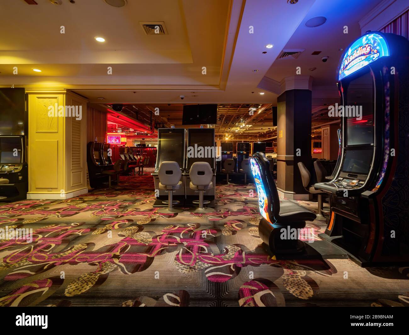 Las Vegas, MAR 23, 2020 - Interior view of the closed Flamingo Casino Stock Photo