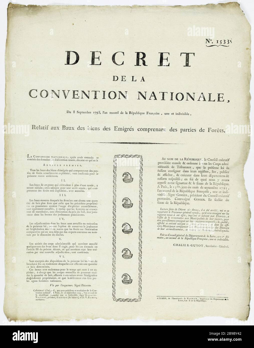 Décret 1793 baux de biens d’Émigrés comprenant parties de Forêts Décret 1793 baux de biens d’Émigrés comprenant parties de Forêts