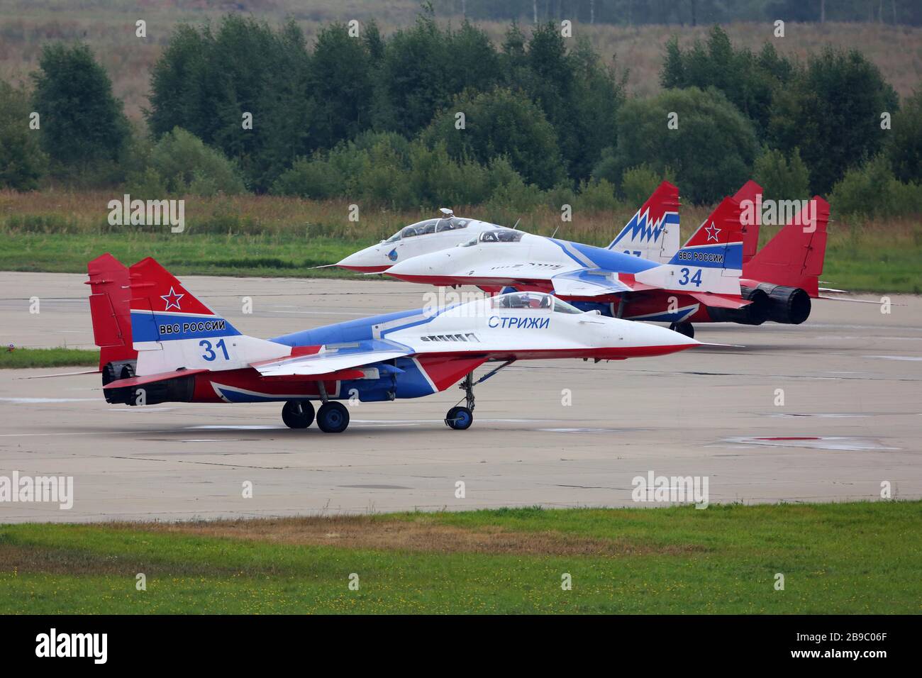 MiG-29 jet fighters of the Russian Swifts aerobatics team Stock Photo ...