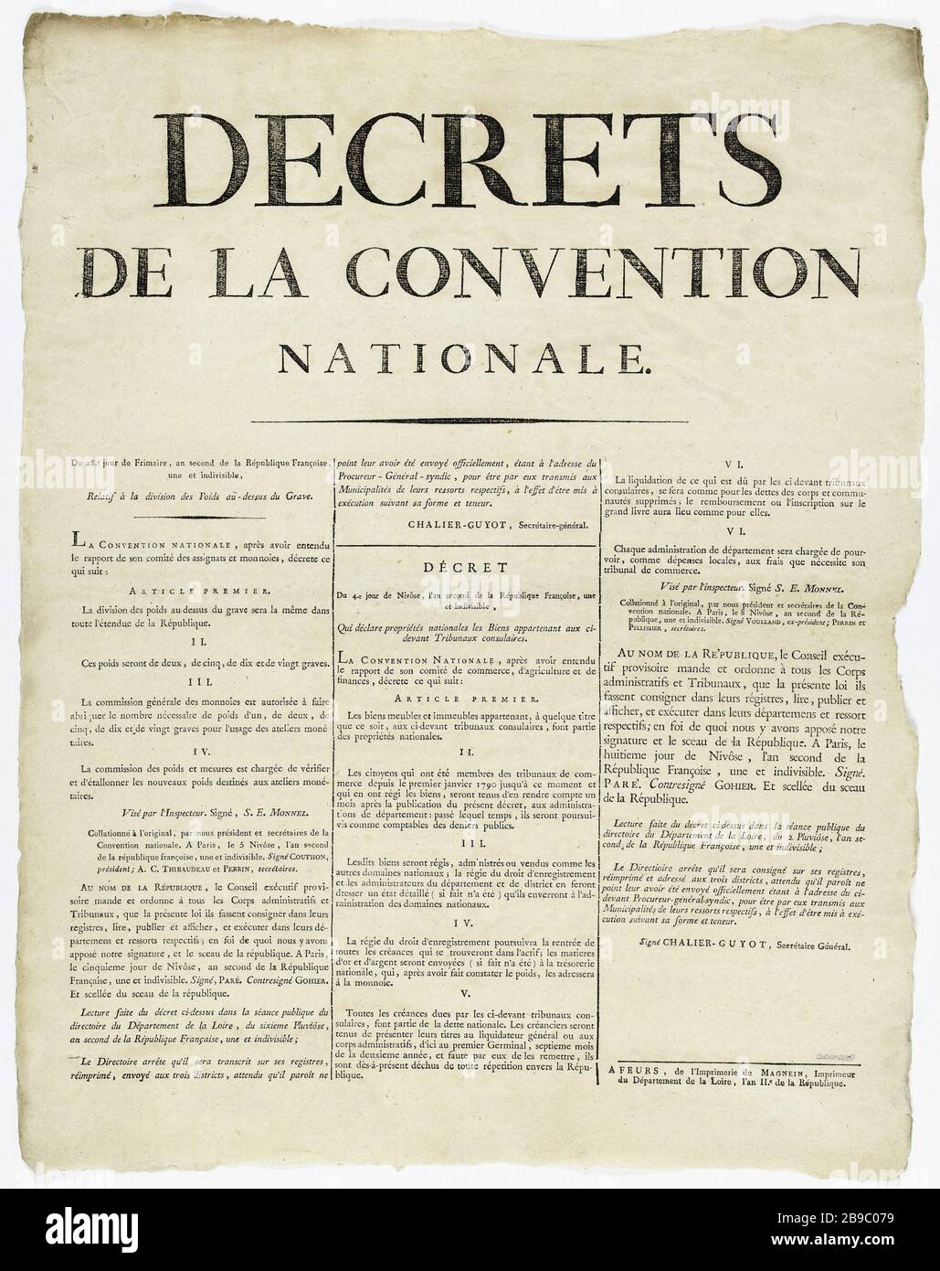 1793 France décret relatif vente meubles provenant Liste civile, Émigrés 1793 France décret relatif vente meubles provenant Liste civile, Émigrés