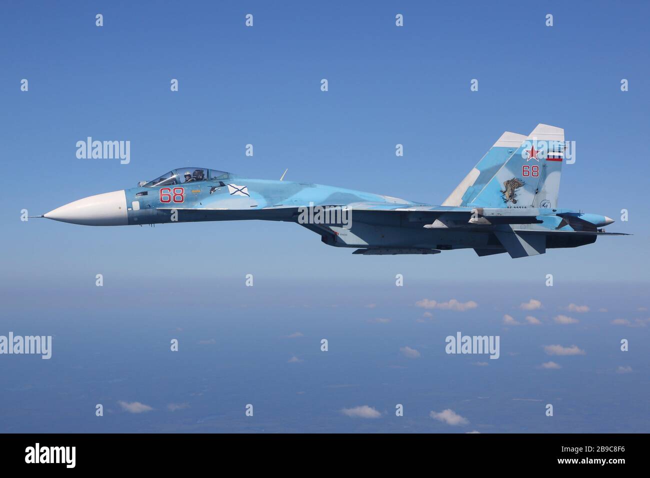 Aerial view of a Su-33 jet fighter of the Russian Navy. Stock Photo