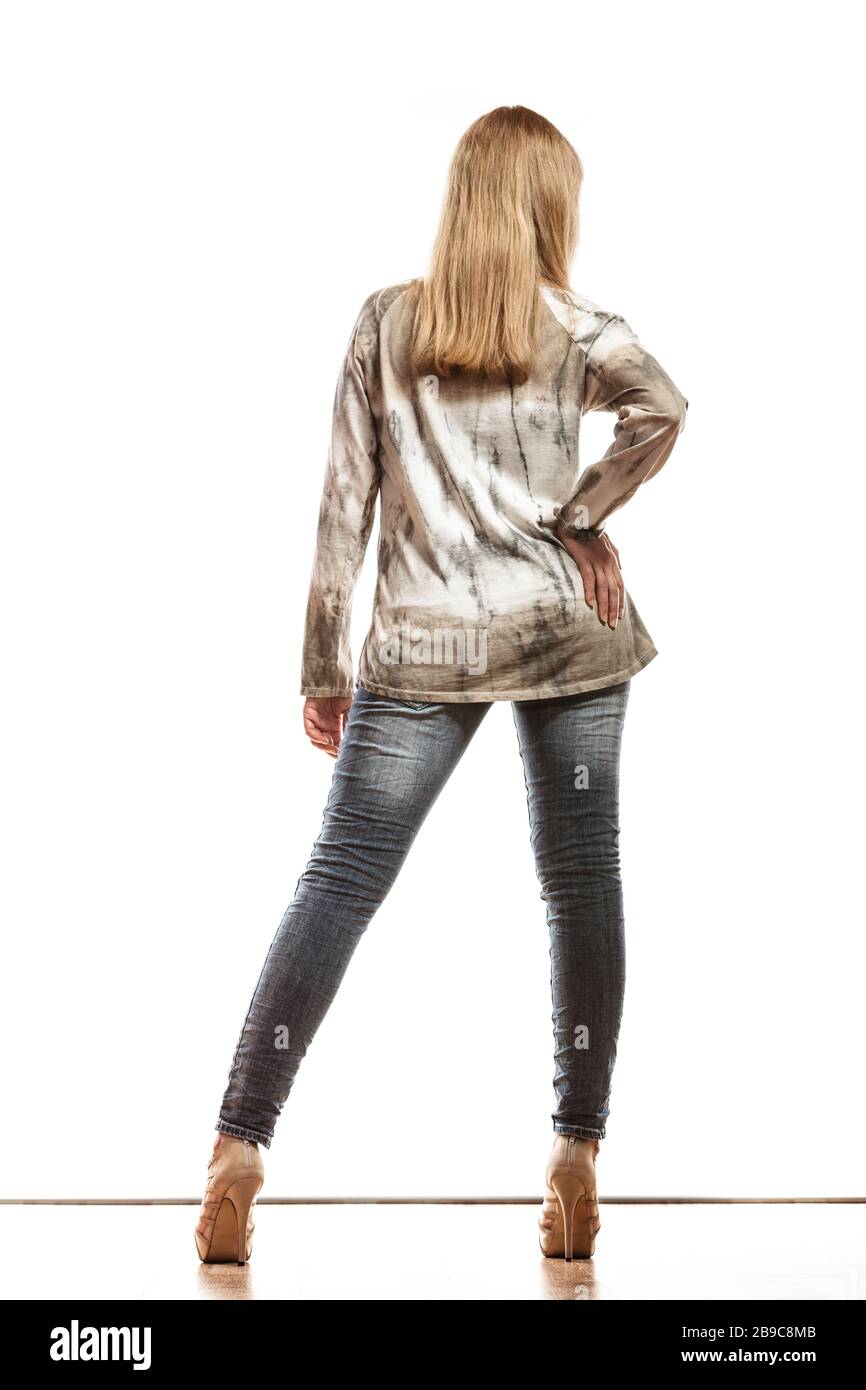 Blonde woman rear view heels hi-res stock photography and images - Alamy
