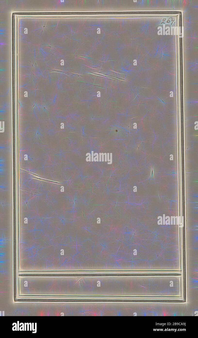 Picture frame, Empty picture frame. Numbered top right: 267. Part of the third album with drawings of flowers. Tenth of twelve albums with drawings of animals, birds and plants known around 1600, commissioned by Emperor Rudolf II. With explanation in Dutch, Latin and French, frame of painting, etc., anonymous, Southern Netherlands, 1809 - 1814, paper, watercolor (paint), pencil, pen, h 430 mm × w 270 mm, Reimagined by Gibon, design of warm cheerful glowing of brightness and light rays radiance. Classic art reinvented with a modern twist. Photography inspired by futurism, embracing dynamic ener Stock Photo