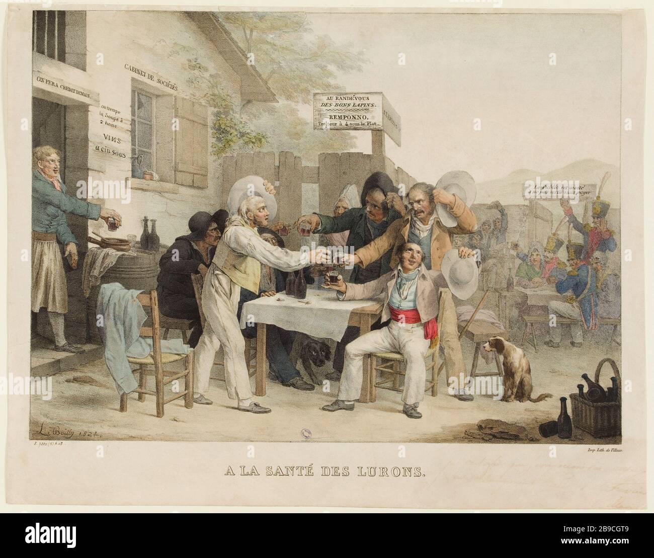 HEALTH OF LURONS Louis Boilly (1761-1845) et Villain. 'A la santé des lurons'. Lithographie colorée. 1824. Paris, musée Carnavalet. Stock Photo
