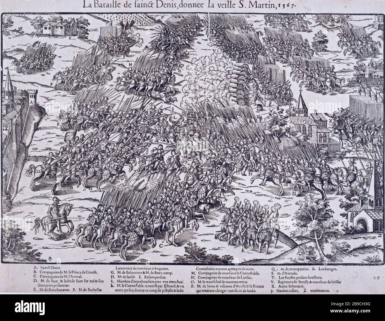 BATTLE OF SAINT-DENIS Jacques Tortorel (1568-1592) et Jean-Jacques Perrissin (1536-1611). 'La Bataille de Saint-Denis, donnée la veille de la saint-martin, 1567'. Gravure. Paris, musée Carnavalet. Stock Photo