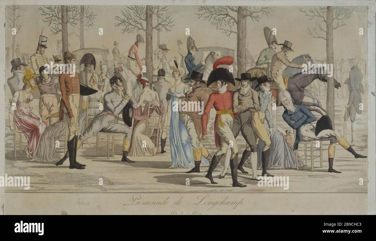 Walk Longchamp Carle Vernet (1758-1836). 'Promenade de Longchamp, An X (1802)'. Gravure. Paris, musée Carnavalet. Stock Photo