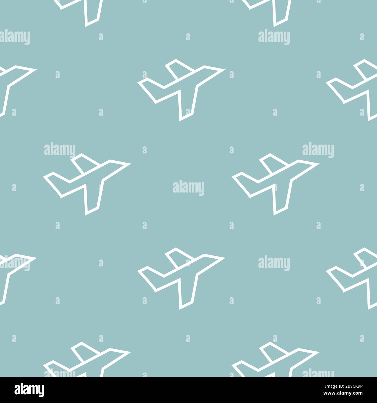 White line Plane icon - seamless pattern on blue background. Flying ...