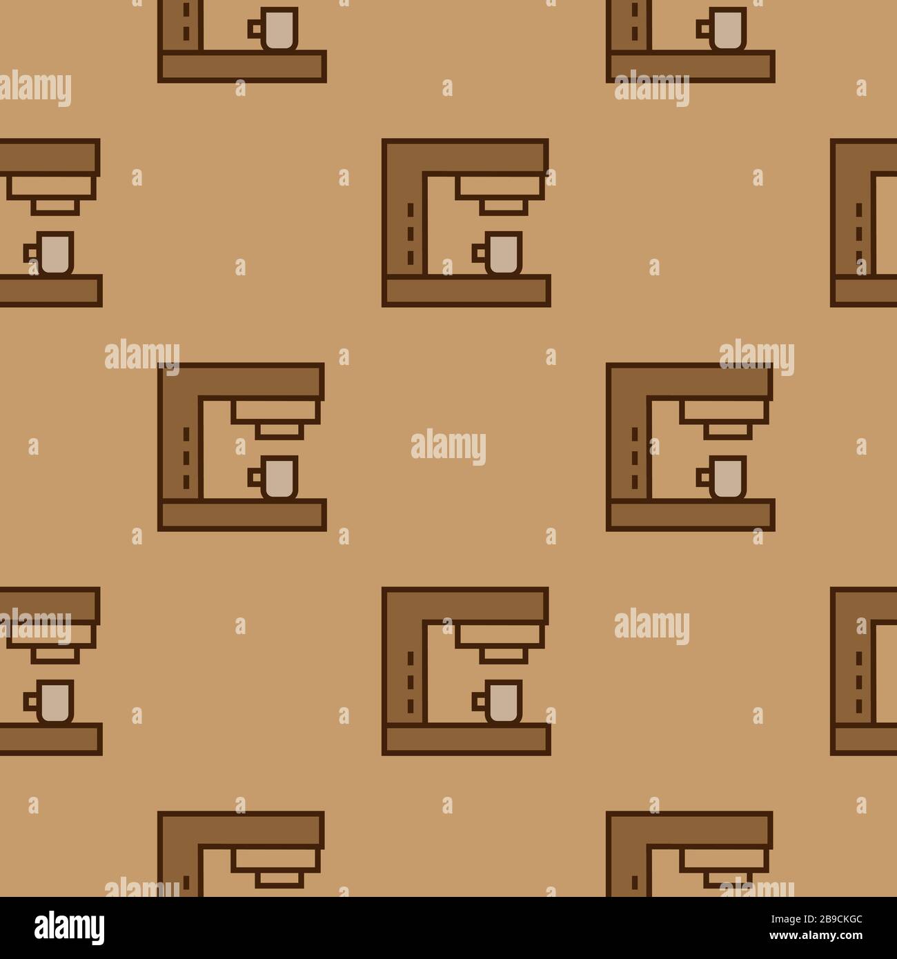 Coffee maker - seamless pattern. vector illustration. Brown line icon - Background for the kitchen Stock Vector