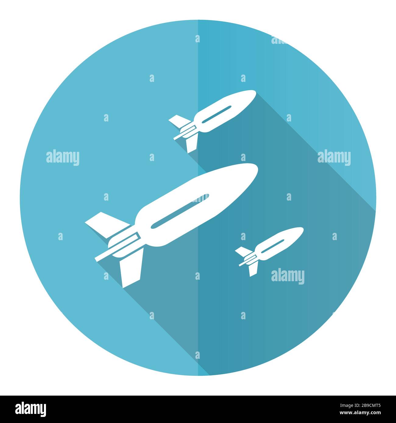 Missile blue round flat design vector icon isolated on white background ...