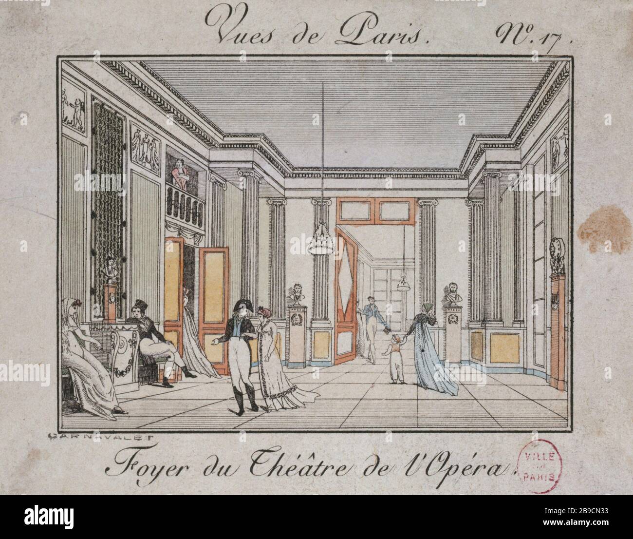 VIEWS OF PARIS, ISSUE 17 - HOME THEATER OF THE OPERA Dorgès. 'Vues de Paris, numéro 17 - foyer du théâtre de l'Opéra'. Gravure. Paris, musée Carnavalet. Stock Photo