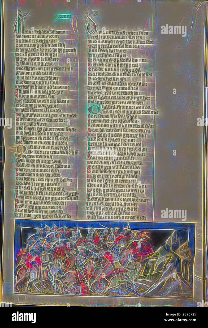The Battle between the Four and Five Kings, Regensburg, Bavaria, Germany, about 1400 - 1410, Tempera colors, gold, silver paint, and ink on parchment, Leaf: 33.5 x 23.5 cm (13 3,16 x 9 1,4 in, Reimagined by Gibon, design of warm cheerful glowing of brightness and light rays radiance. Classic art reinvented with a modern twist. Photography inspired by futurism, embracing dynamic energy of modern technology, movement, speed and revolutionize culture. Stock Photo