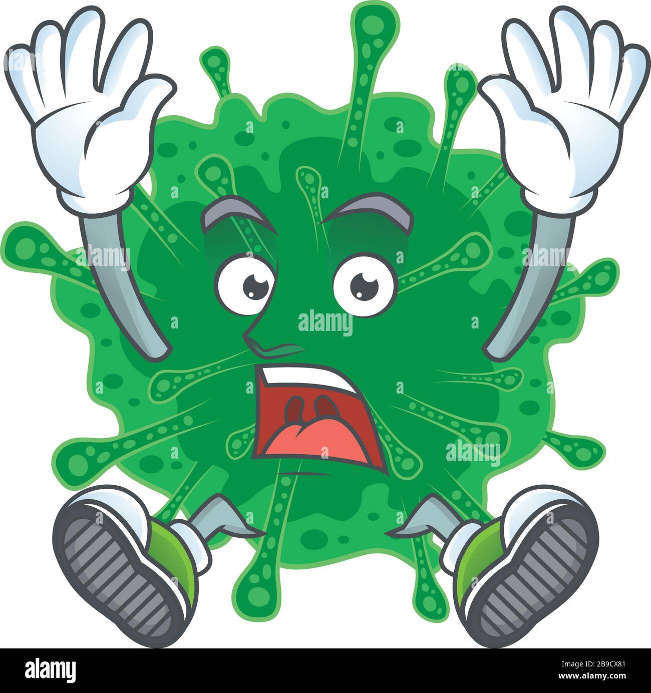 A stunning coronavirus pneumonia cartoon character with happy face Stock Vector