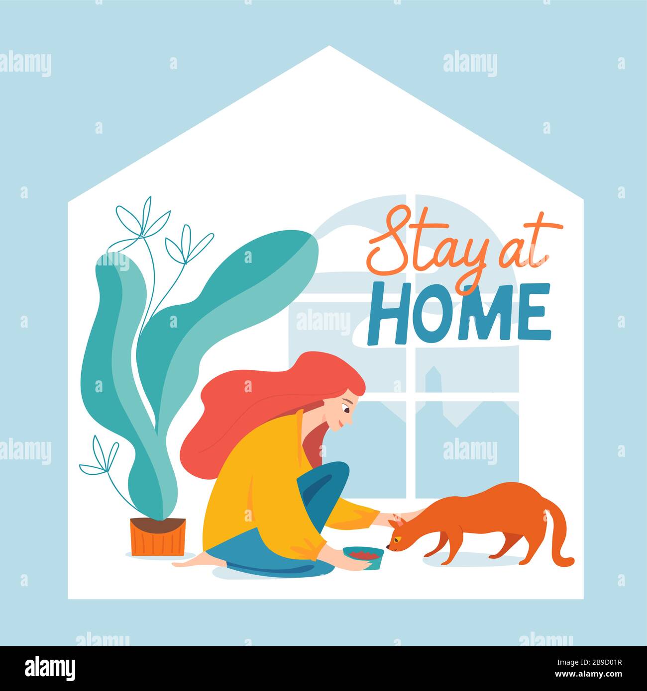 Stay home vector quarantine illustration with woman spend time at home ...