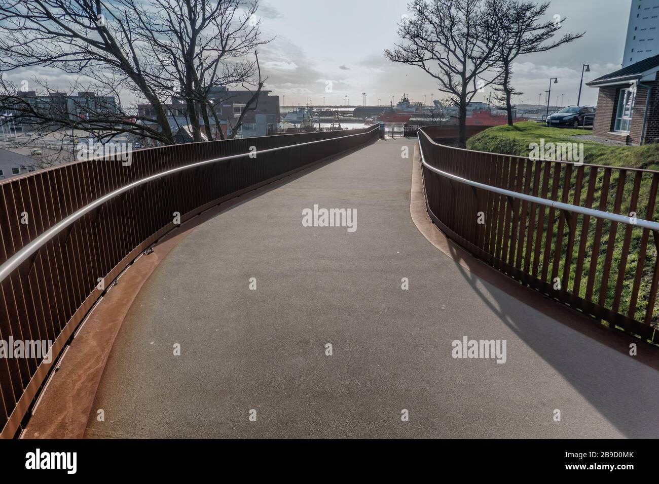 Foot and bicycle  bridge to the harbor in Esbjerg, Denmark Stock Photo